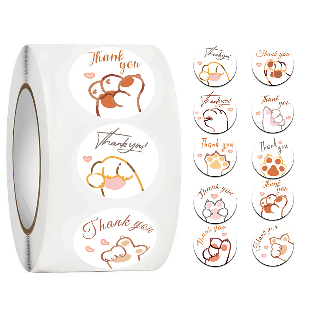 Sticker Label Roll - JCAC 500 autocollants/rouleau Patte de chat